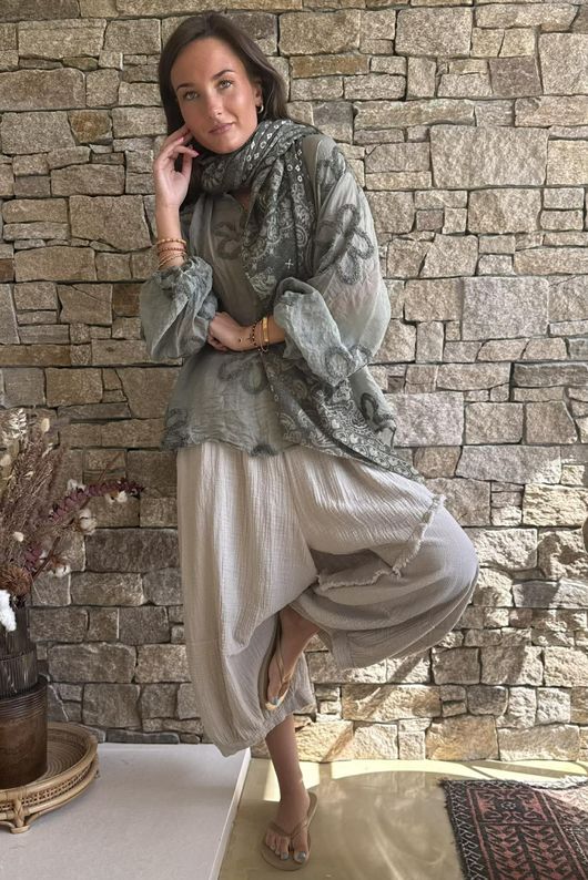 Sabo Boucle Flower Blouse Khaki